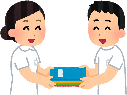 書類の受け取りをする看護師のイラスト